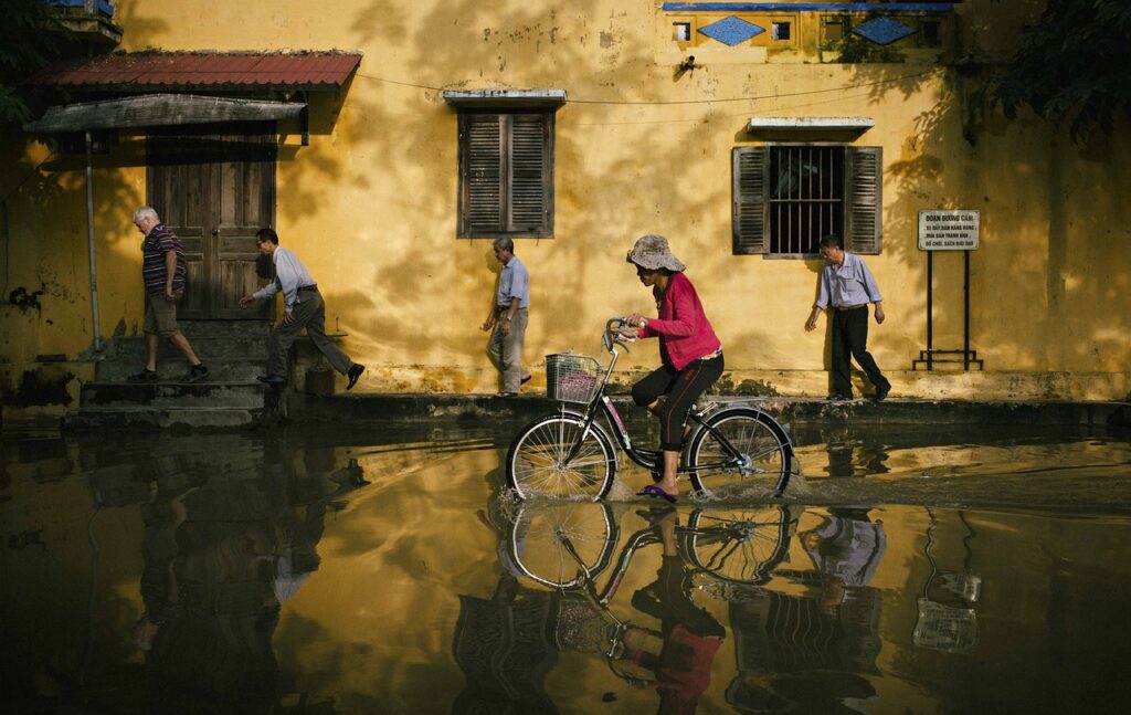 biking, street, flood