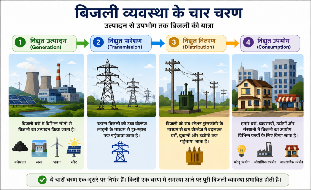 बिजली व्यवस्था के चार चरण